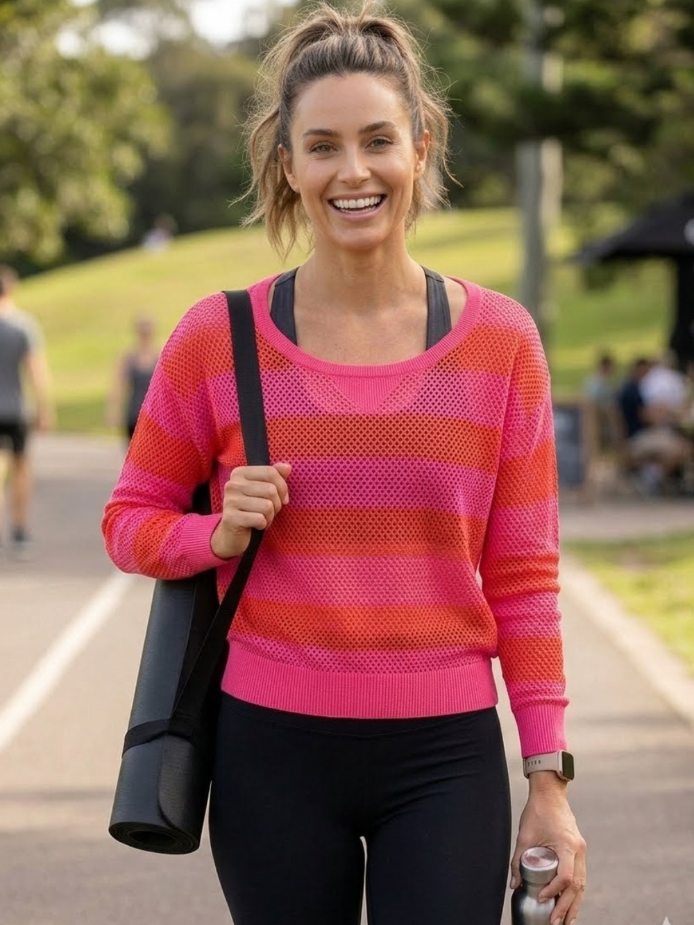 Lorna Jane Knit Mesh Stripe Knit Top Open Knit Pre-Post Workout Cover Up Vent S